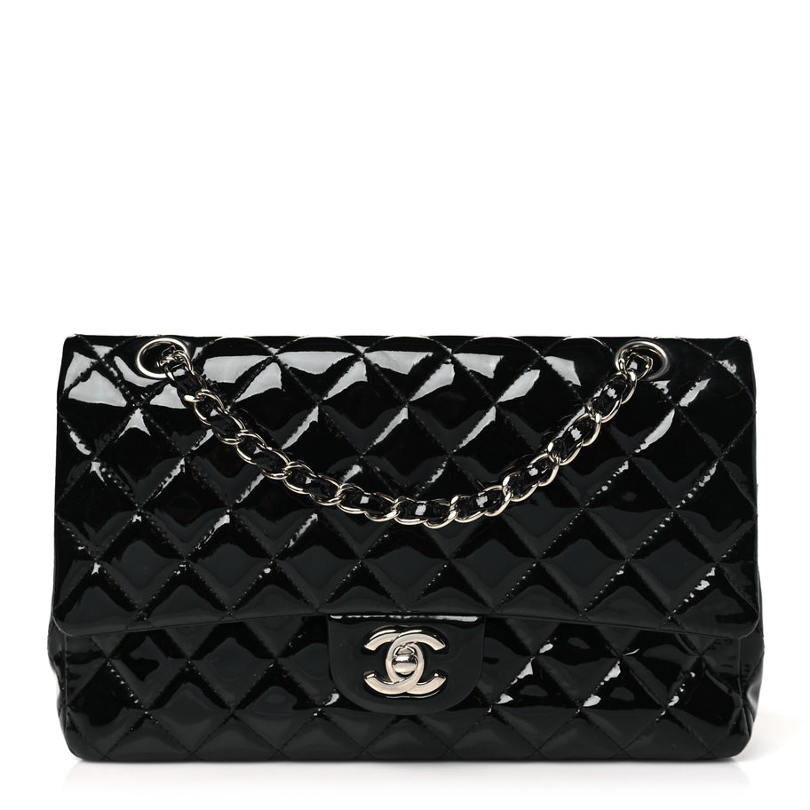 Chanel Patent Quilted Medium Double Flap Black Image 1
