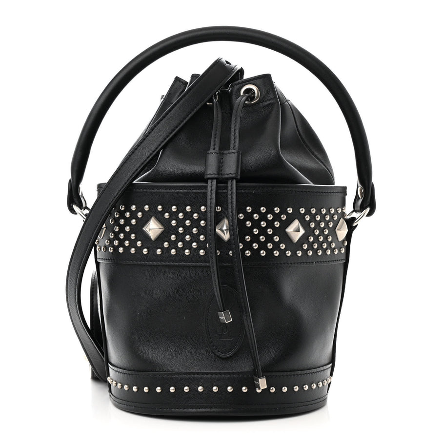Saint Laurent Smooth Calfskin Studded Small Bahia Drawstring Bucket Bag Black Image 1