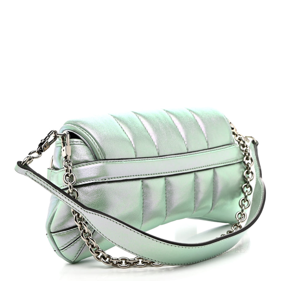 Gucci Iridescent Nappa Vertical Matelasse Medium Maxi Horsebit Chain Shoulder Bag Iridescent Salvy Green Image 3