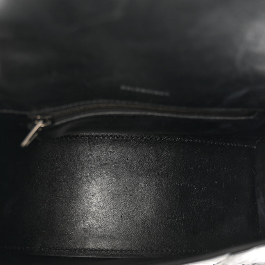 Balenciaga Shiny Calfskin Monochrome Crocodile Embossed Small Hourglass Top Handle Bag Black Image 4