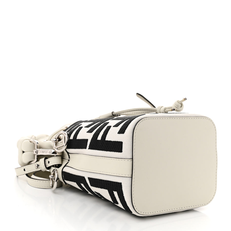Fendi Canvas Nappa F is FF Embroidered Mini Mon Tresor Bucket Bag White Black Image 4