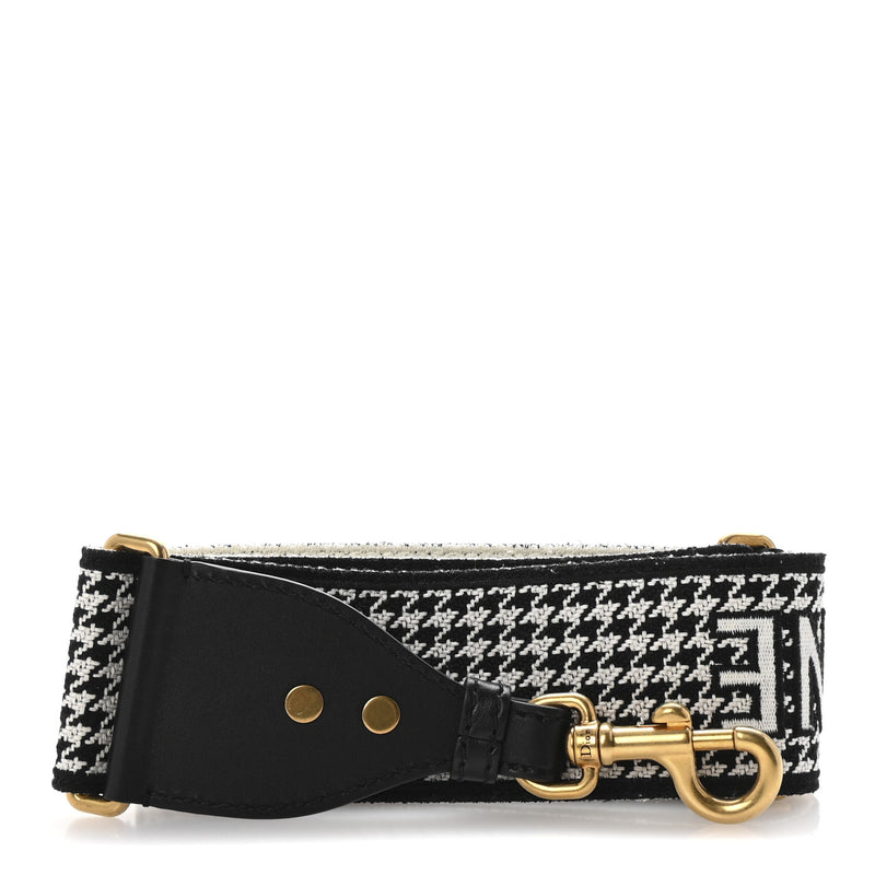  Christian Dior Canvas Houndstooth Embroidered 30 Montaigne Shoulder Strap Black White