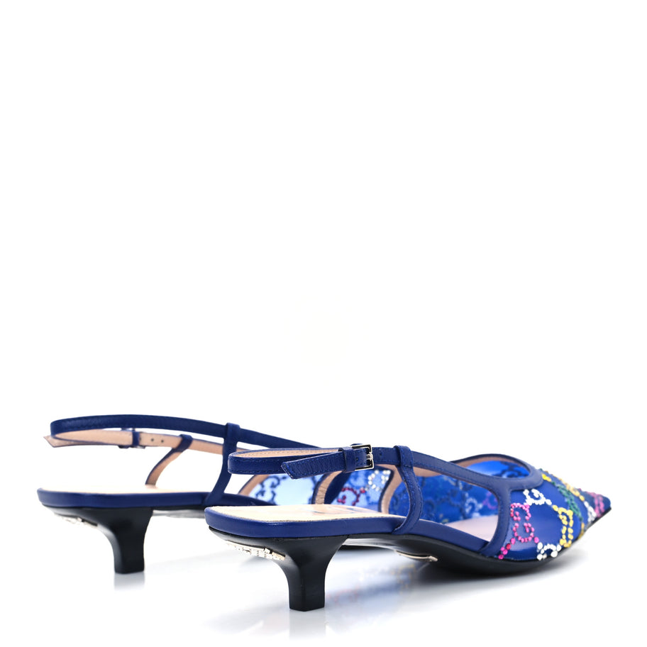 Gucci Tela Retino Nappa Charlotte Crystal GG Monogram Square G 35mm Slingback Pumps 35.5 Splash Net Blue Witch Image 5