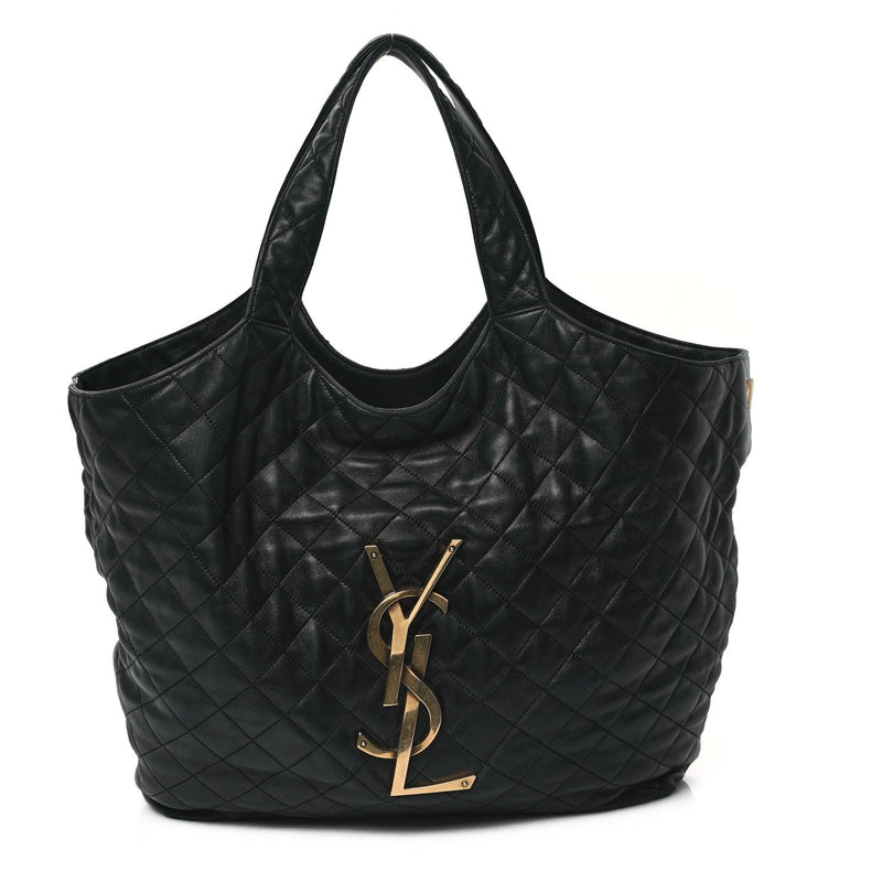  Saint Laurent Lambskin Quilted Maxi Icare Shopping Tote Black