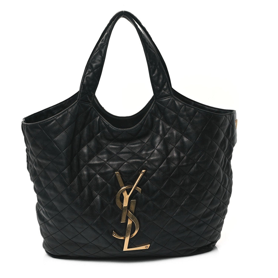 Saint Laurent Lambskin Quilted Maxi Icare Shopping Tote Black Image 1