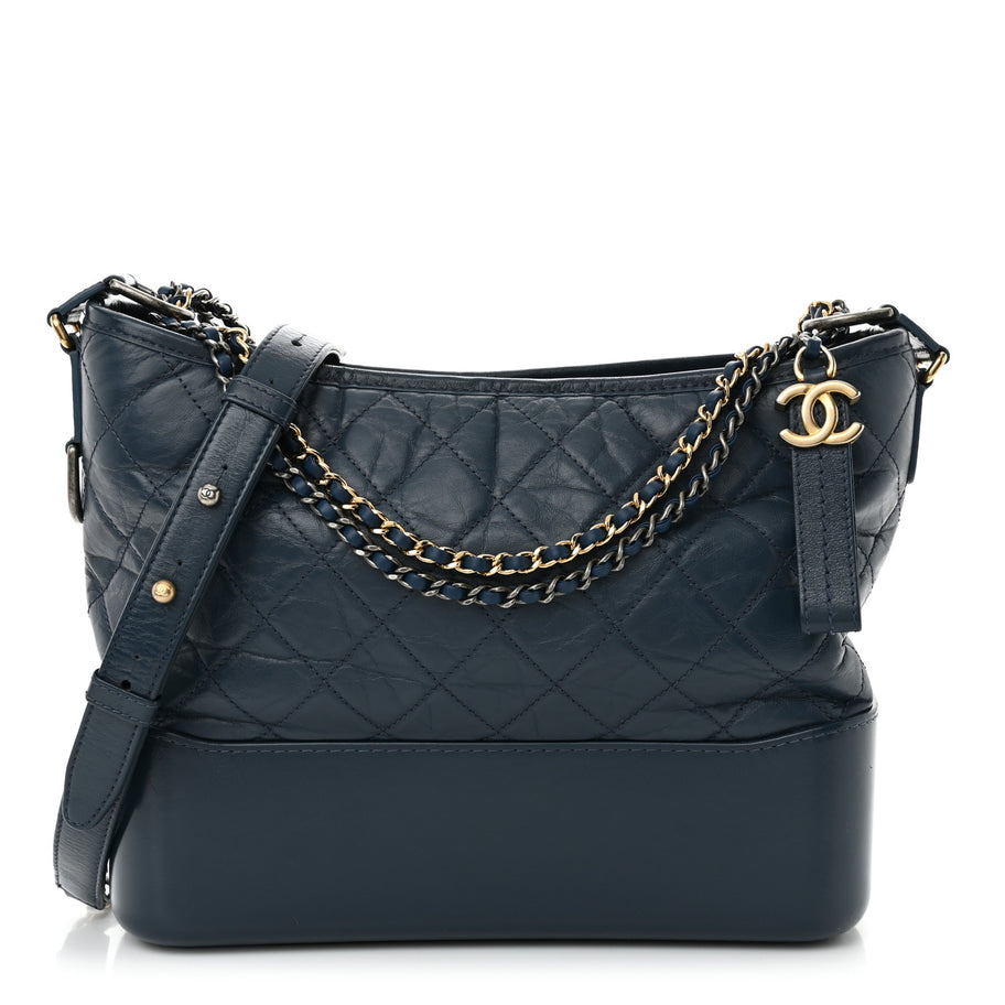 Chanel Aged Calfskin Quilted Medium Gabrielle Hobo Blue Image 1