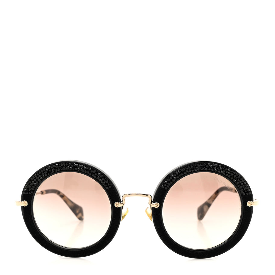 Miu Miu Metal Round Crystal Sunglasses SMU08R Black Tortoise Image 2