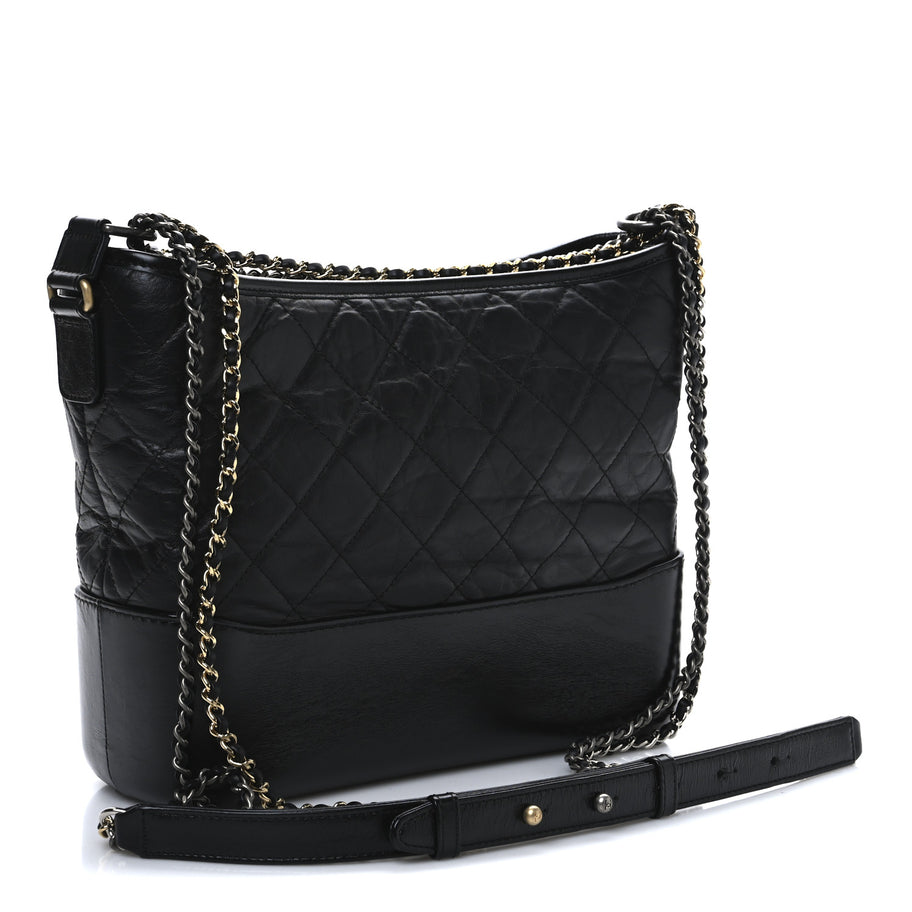 Chanel Aged Calfskin Quilted Medium Gabrielle Hobo Black Image 3