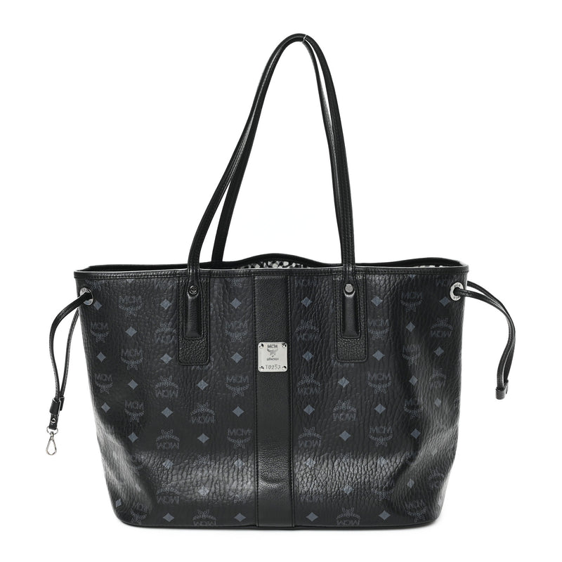  MCM Grained Calfskin Visetos Medium Liz Reversible Shopper Tote Black