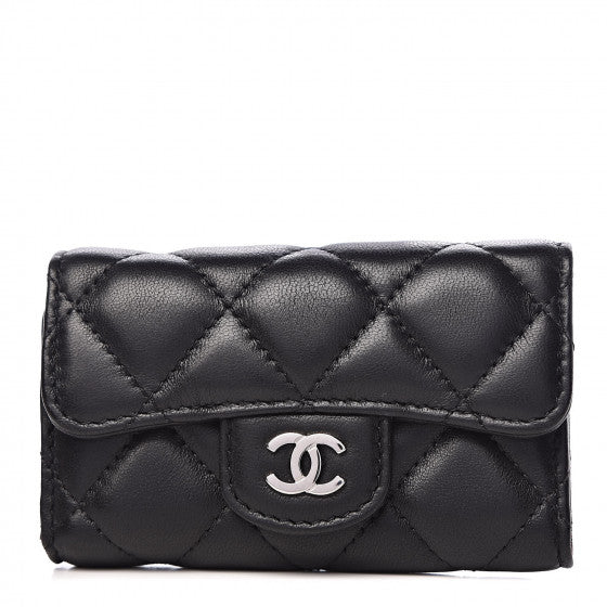  Chanel Lambskin Quilted 6 Key Holder Black