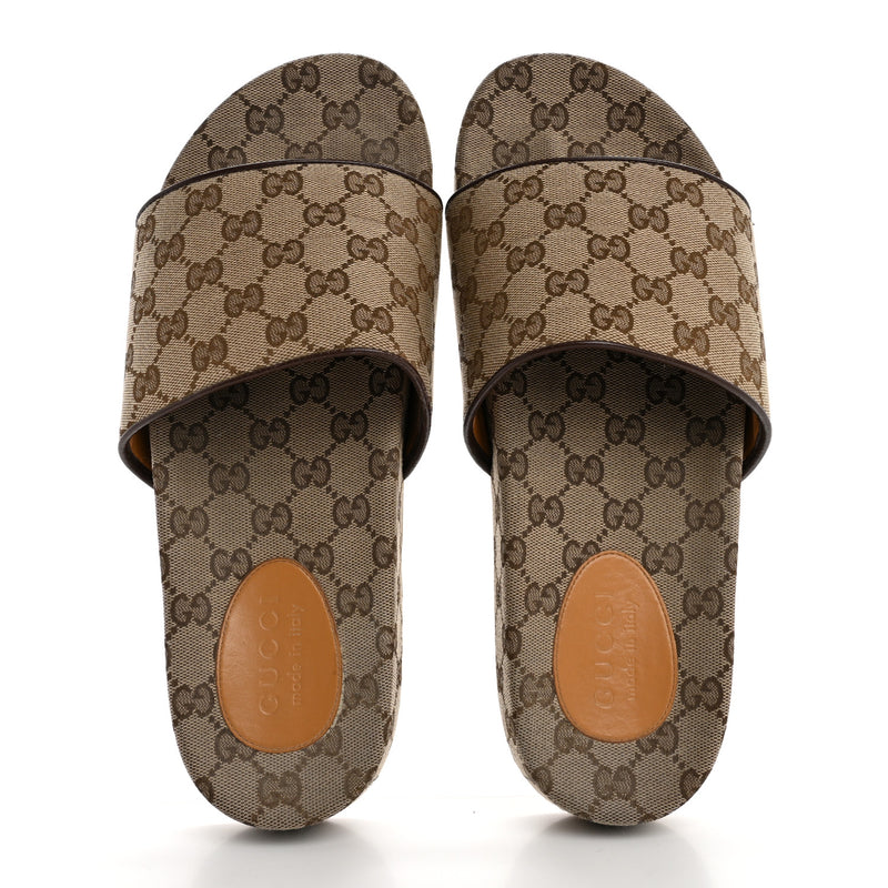  Gucci Canvas GG Monogram Mens Slide Sandals 10 Beige