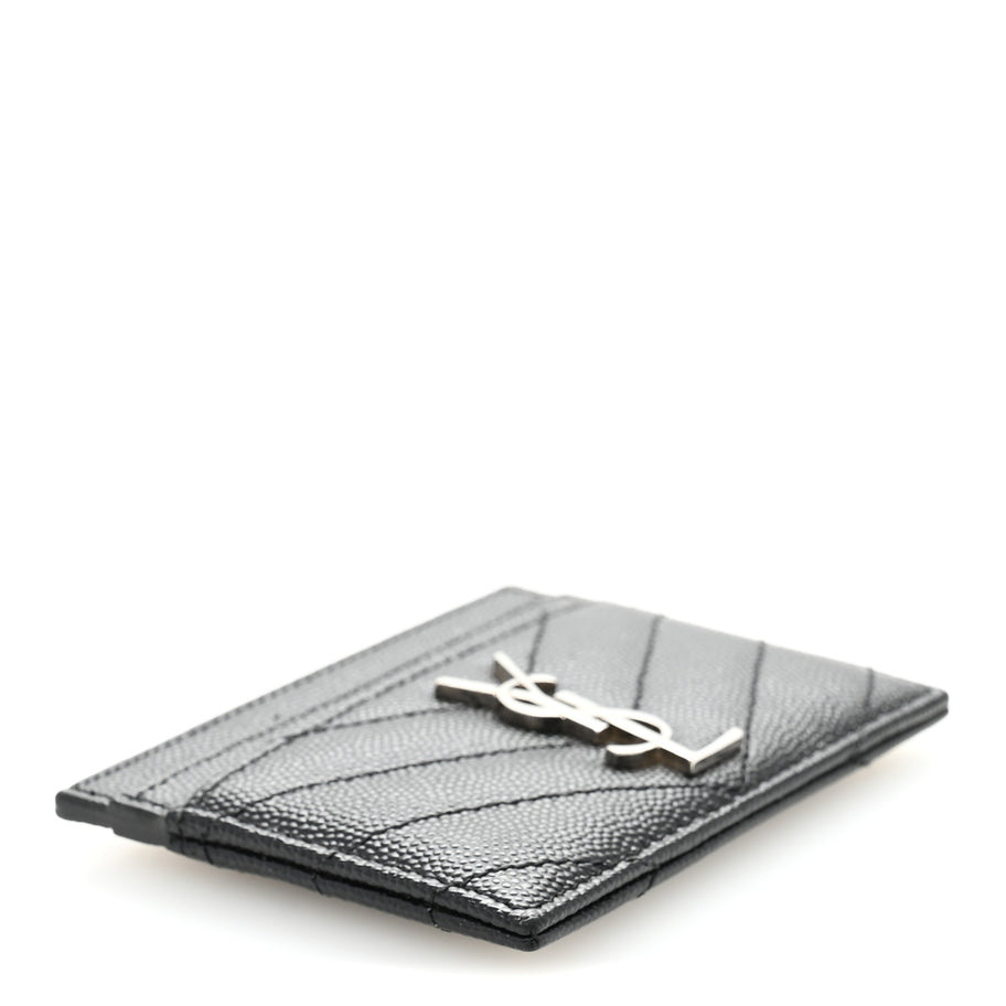 Saint Laurent Grain De Poudre Matelasse Chevron Monogram Credit Card Case Black Image 4