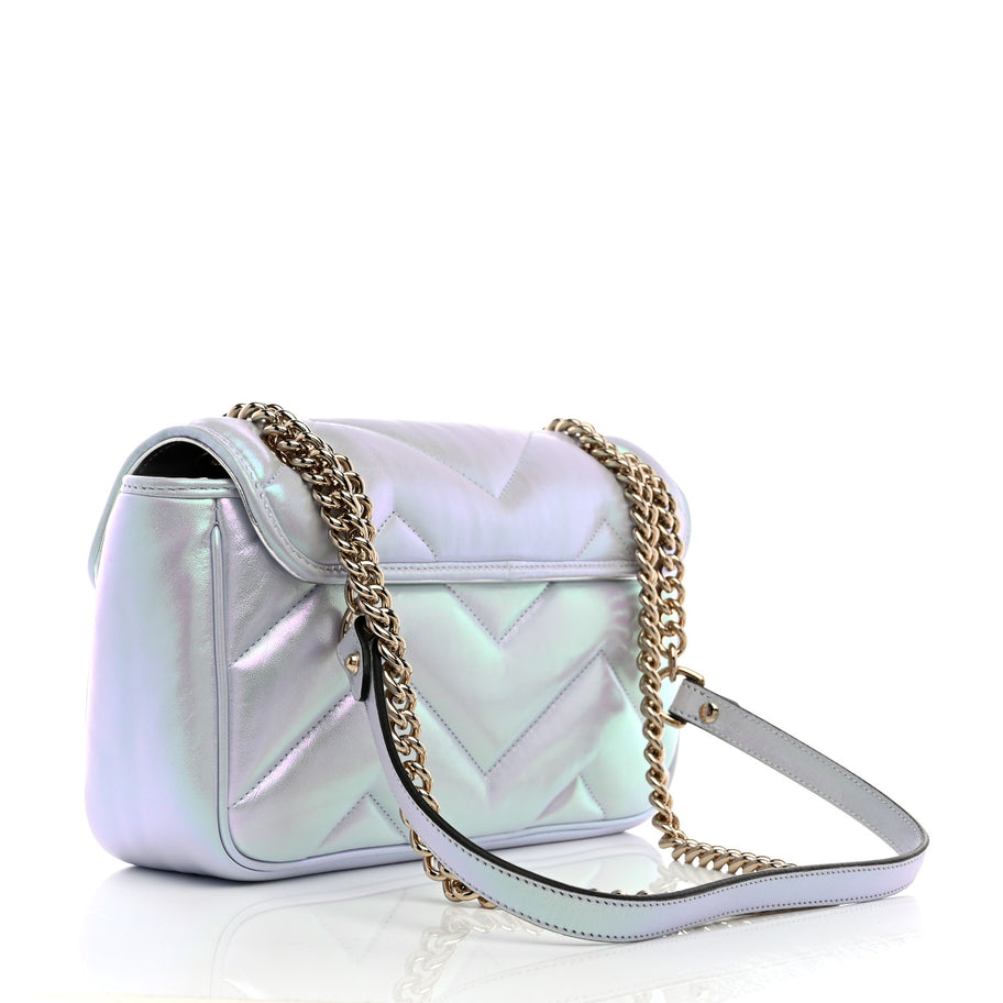 Gucci Iridescent Nappa Chevron Matelasse Small GG Marmont Shoulder Bag Iridescent Snow Light Blue Image 3
