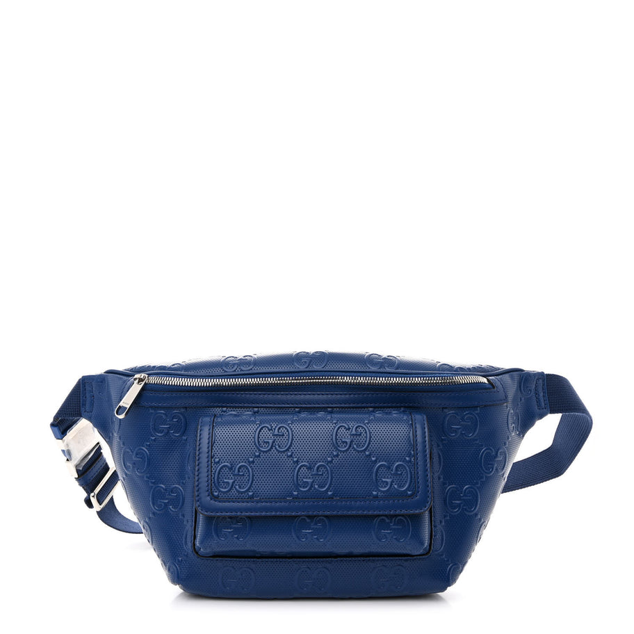 Gucci Calfskin GG Tennis Embossed Pocket Belt Bag Metal Blue Image 1