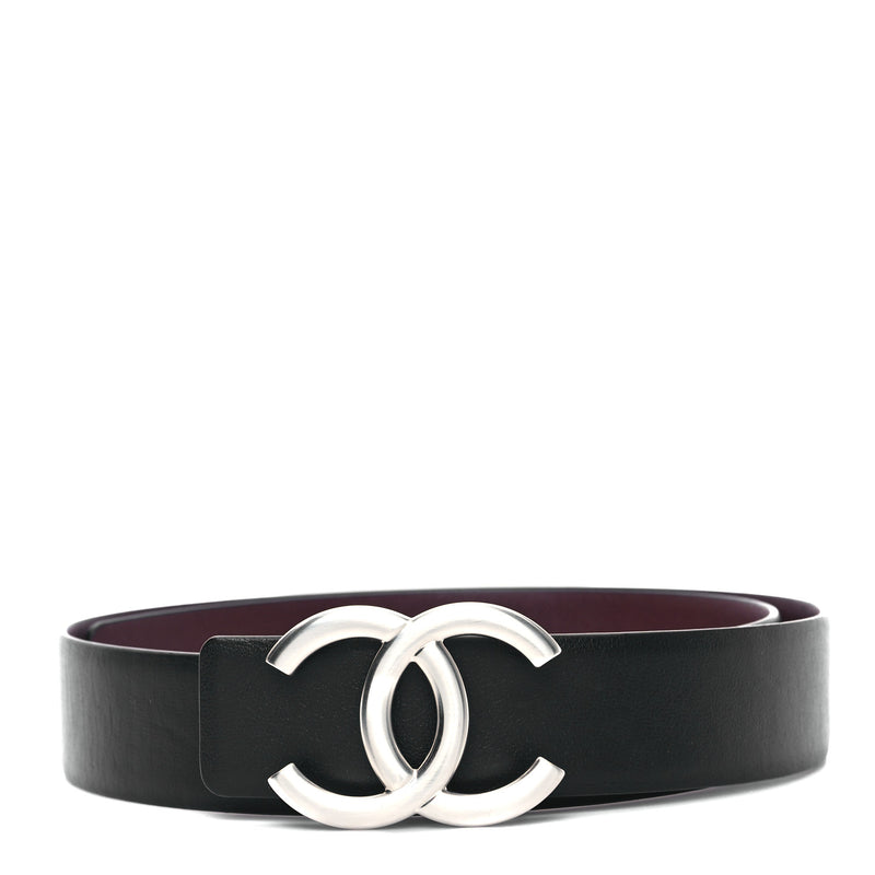  Chanel Calfskin CC Reversible Belt 70 Black Burgundy