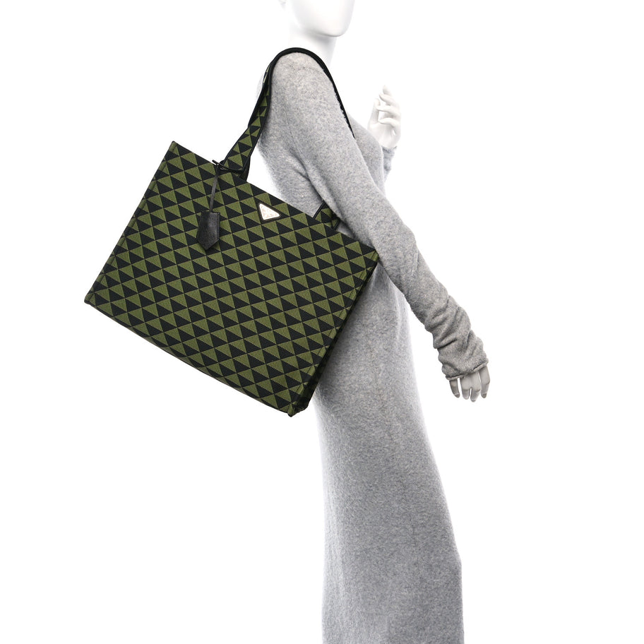Prada Jacquard Saffiano Triangolo Symbole Embroidered Shopping Tote Black Edera Image 2
