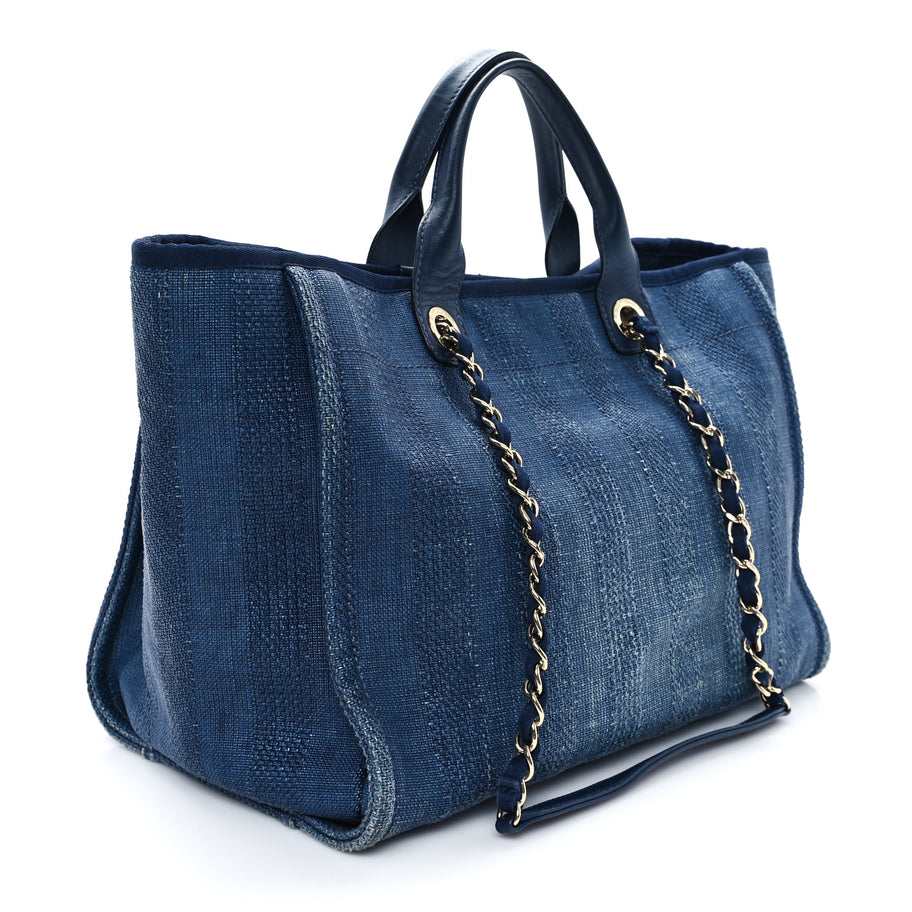 Chanel Mixed Fibers Striped Medium Deauville Tote Navy Blue Image 3