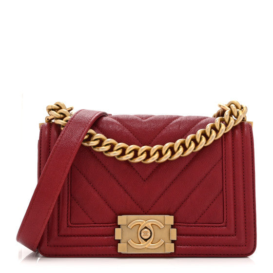 Chanel Caviar Chevron Quilted Small Boy Flap Dark Red Image 1