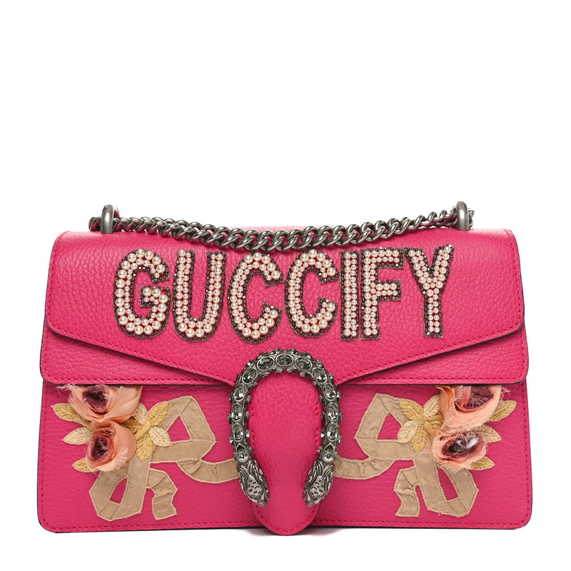  Gucci Pebbled Calfskin Embellished fy Small Dionysus Shoulder Bag Rosa