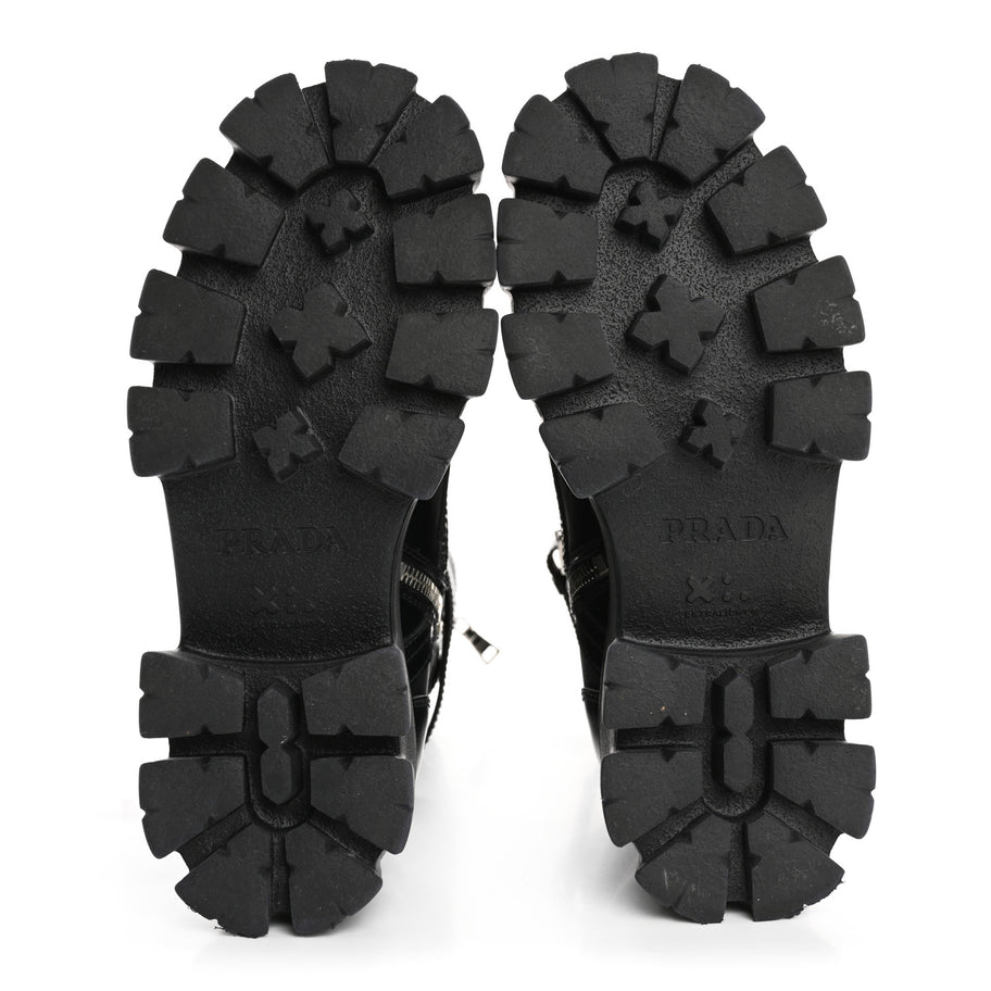 Prada Spazzolato Rois Re-Nylon Metal Triangle Logo Monolith Pouch Pocket 55mm Tall Combat Boots 36.5 Black Image 5