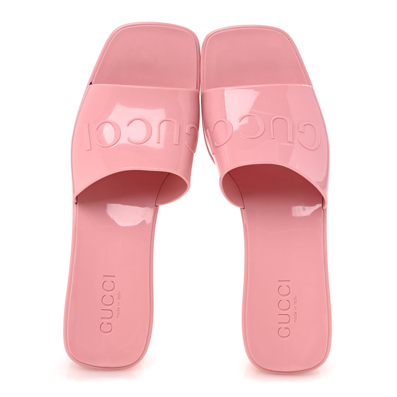  Gucci Rubber Logo Womens Platform 20/60mm Slide Sandals 39 Wild Rose