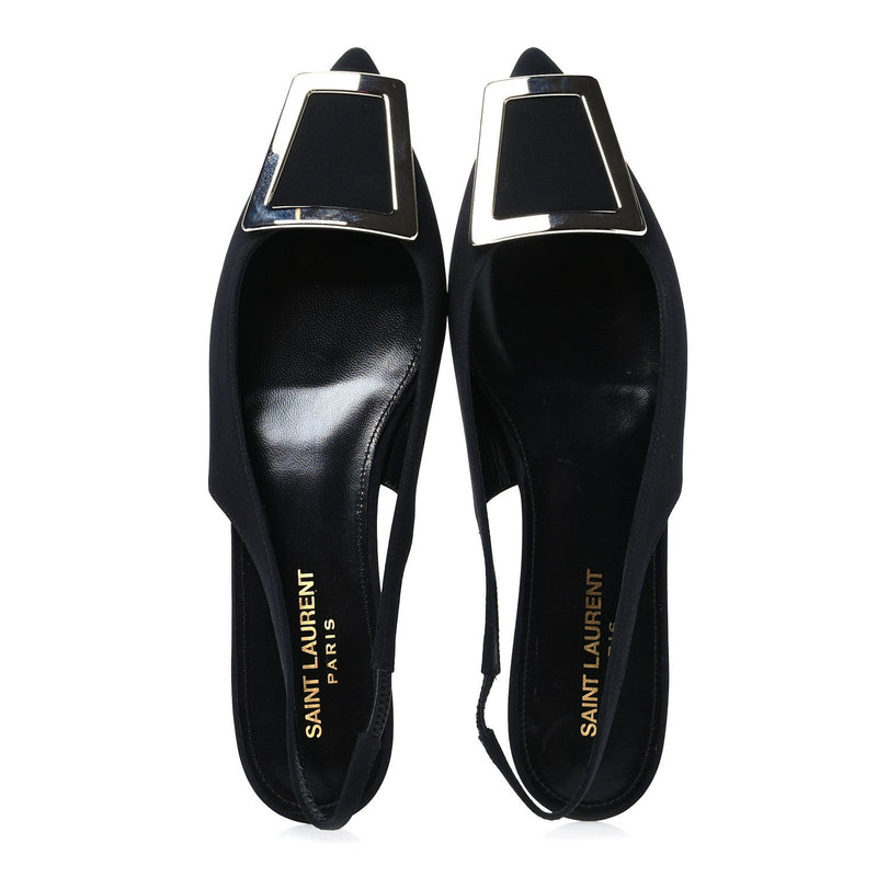  Saint Laurent Crepe De Chine Vivi 10 Plate Slingback Flats 37 Black