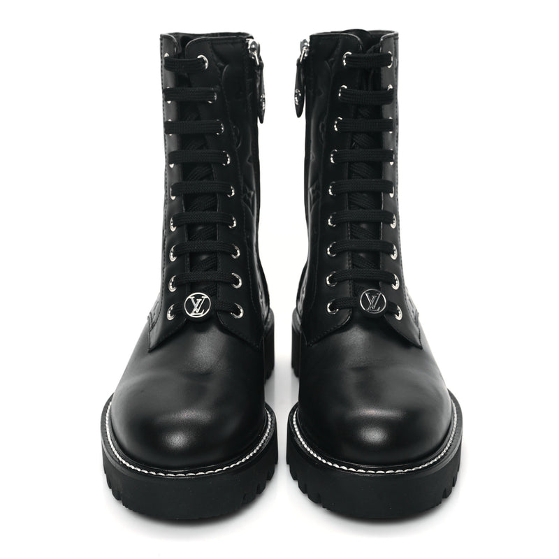  Louis Vuitton Calfskin Monogram Territory Flat Ranger Boots Black