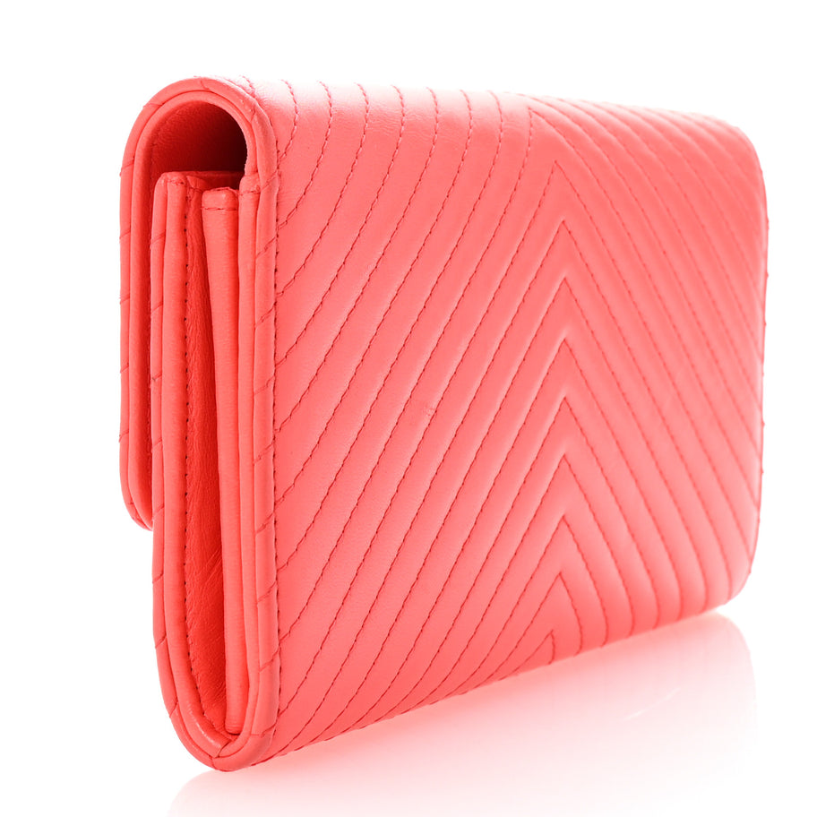 Chanel Lambskin Chevron Quilted Large Gusset Flap Wallet Red Image 3