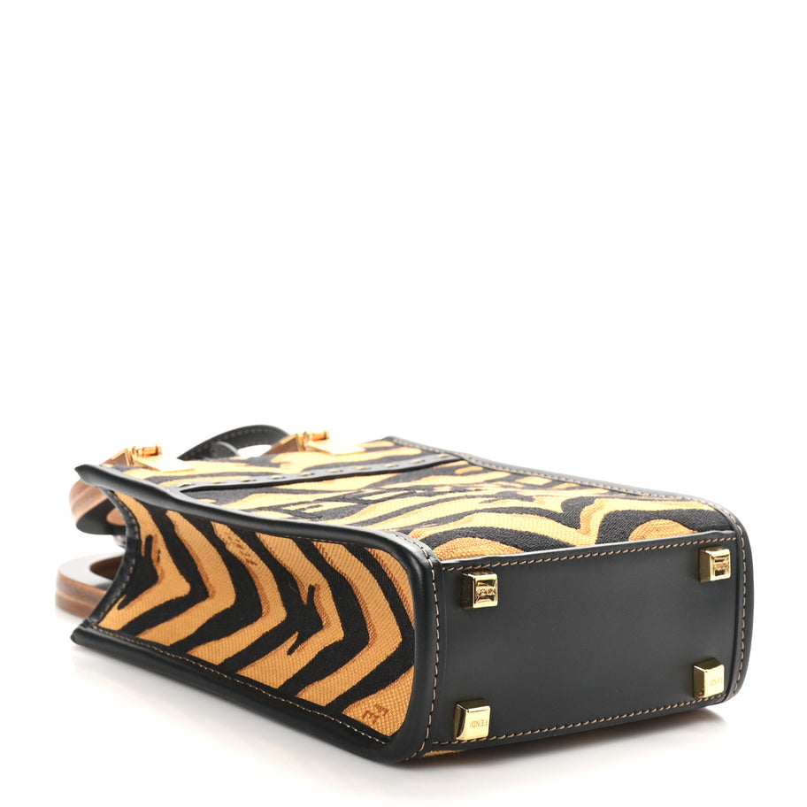 Fendi Canvas Vitello King Chinese New Year Tiger Embroidered Sunshine Shopper Tote Black Dark Yellow Image 4