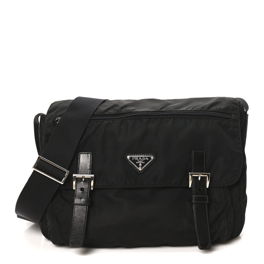 Prada Tessuto Nylon Saffiano Vela Messenger Bag Black Image 1