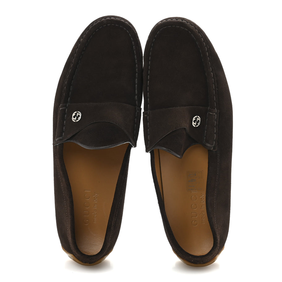 Gucci Suede Mens InterLocking G Driver Loafers 8 Cocoa Image 2