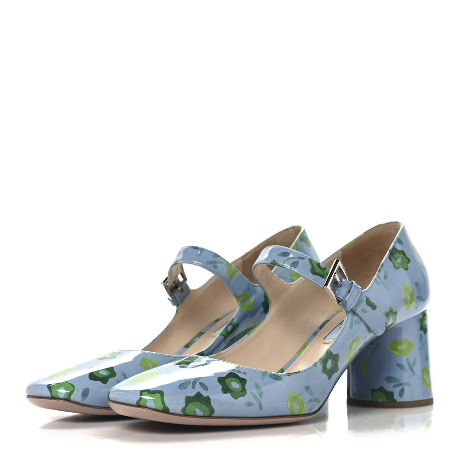 Prada Patent Floral Mary Jane 65mm Pumps 38 Blue Image 4