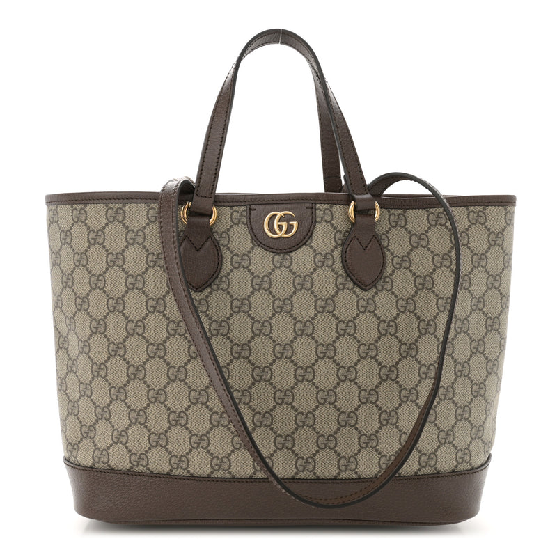  Gucci GG Supreme Monogram Textured Calfskin Medium Ophidia Shoulder Tote Bag Beige Ebony New Acero