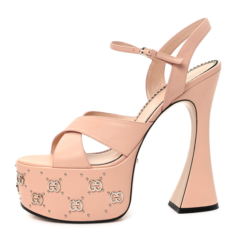  Gucci Malaga Kid Interlocking G Studs 155mm Platform Sandals 41 Perfect Pink