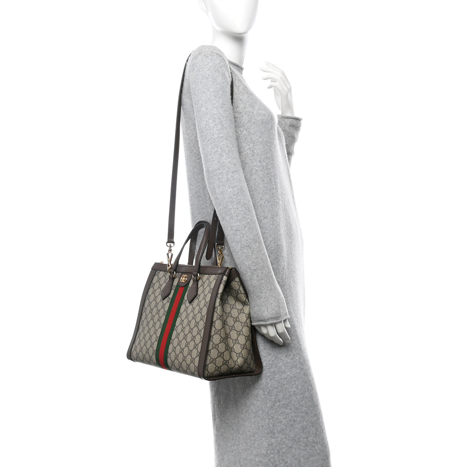 Gucci GG Supreme Monogram Web Medium Ophidia Tote Bag Brown Image 2