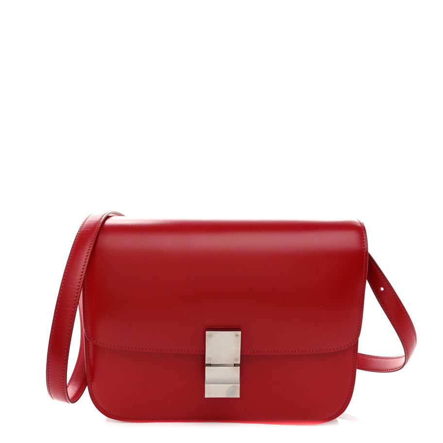 Celine Smooth Calfskin Medium Classic Box Flap Bag Red Image 1