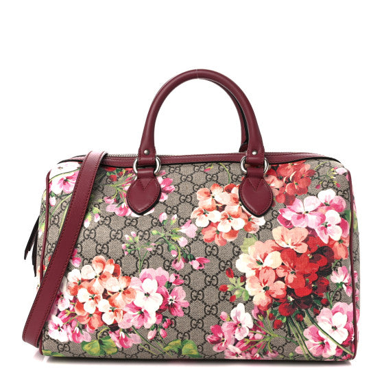  Gucci GG Supreme Monogram Blooms Medium Boston Beige Multicolor Dry Rose
