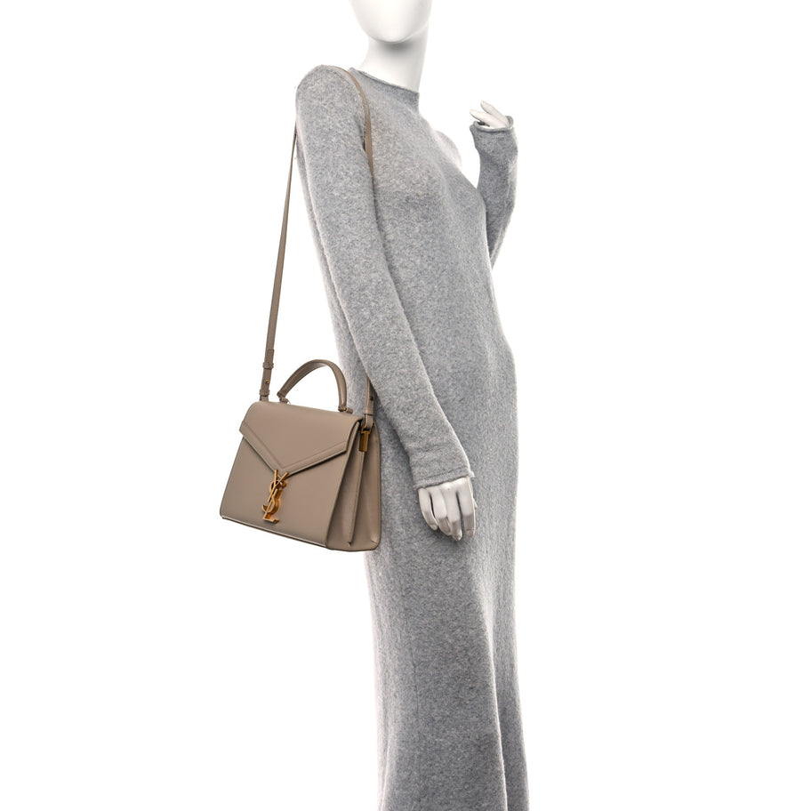 Saint Laurent Grain de Poudre Medium Classic Monogram Cassandra Top Handle Dark Beige Image 2