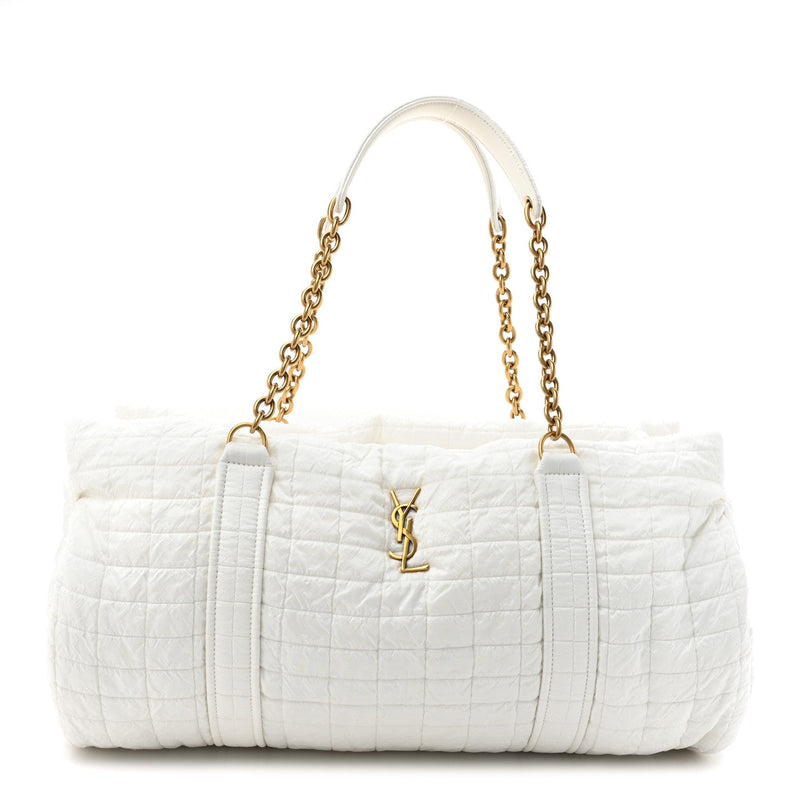  Saint Laurent Nylon Gloria Quilted Travel Bag Milky White