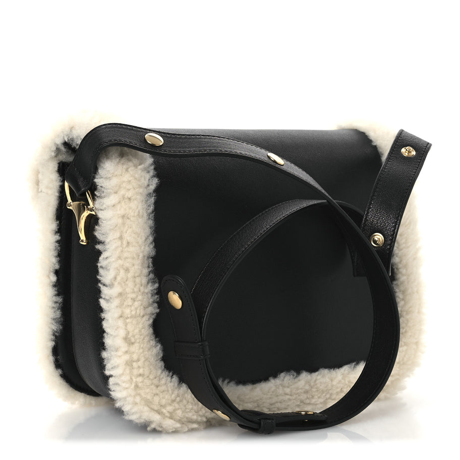 Gucci Sakai Be Green Calfskin Shearling Horsebit 1955 Shoulder Bag Black Image 3