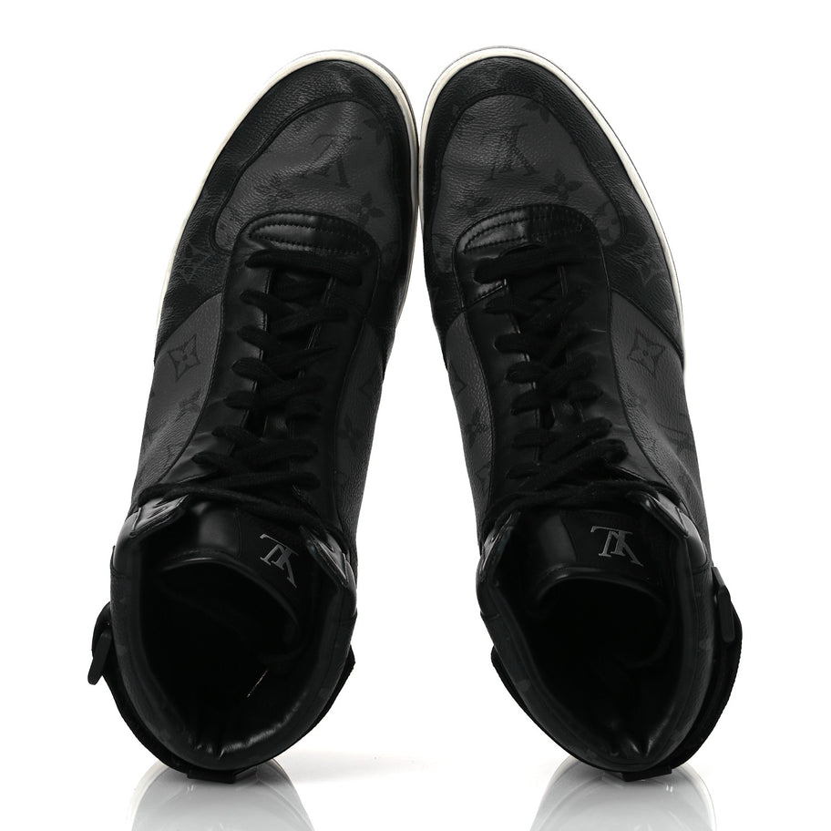 Louis Vuitton Calfskin Monogram Eclipse Mens Rivoli High Top Sneakers 10.5 Black Grey Image 2