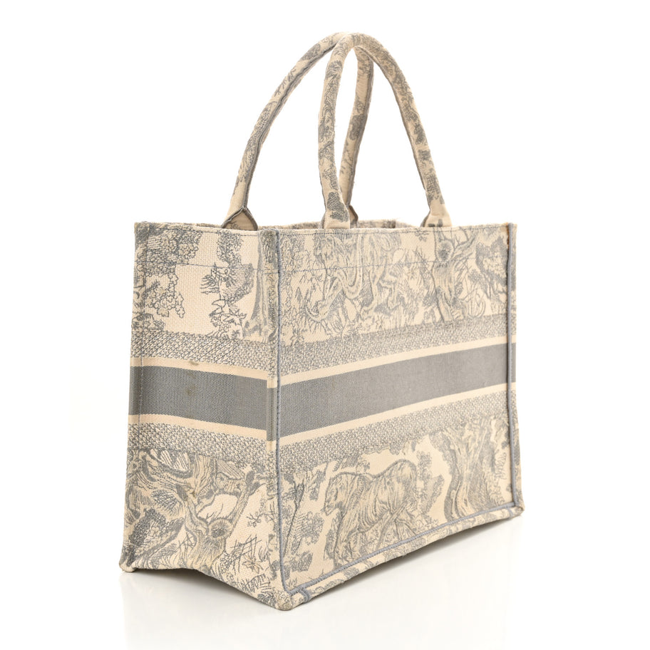 Christian Dior Canvas Embroidered Medium Dioriviera Toile De Jouy Book Tote Gray Image 3