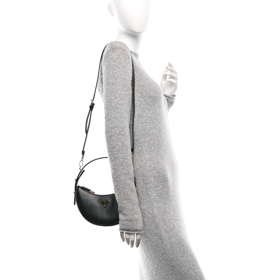 Prada Soft Calfskin Arque Shoulder Bag Black Image 3