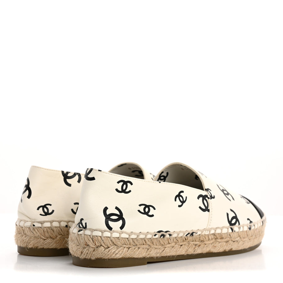 Chanel Lambskin Printed CC Espadrilles 38 White Black Image 5