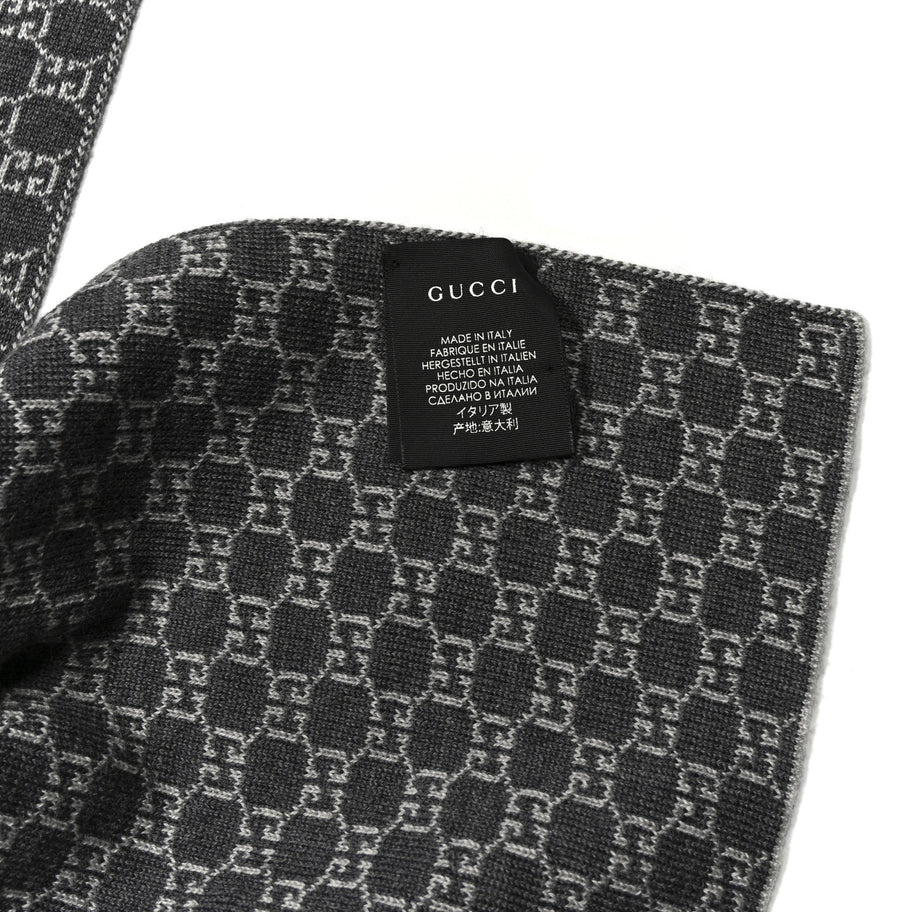 Gucci Wool Tricot GG Monogram Web New Lunicart Scarf Medium Grey Image 3