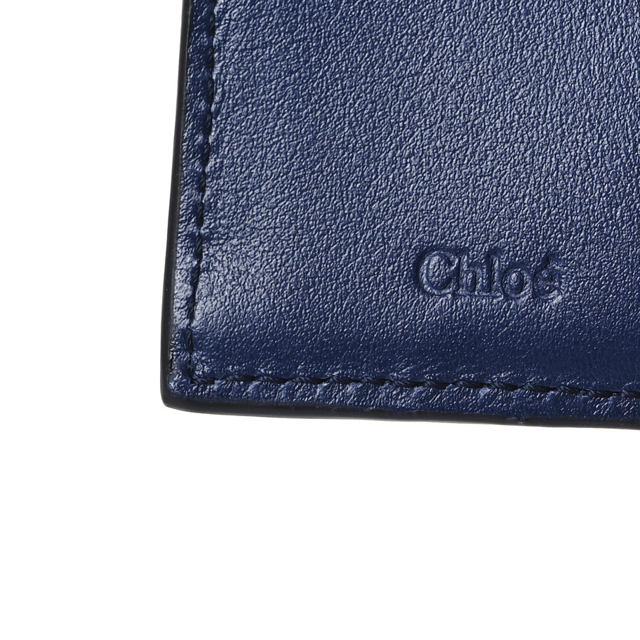 Chloe Lizard Crocodile Embossed Shiny Calfskin Small C Tri-Fold Wallet Chestnut Brown Blue Chestnut Brown Blue Image 7