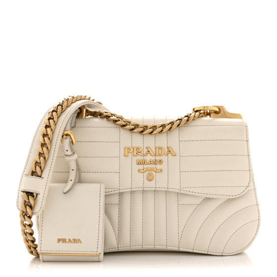 Prada Soft Calfskin Impunture Diagramme Small Sidonie Chain Crossbody Bag White Image 1