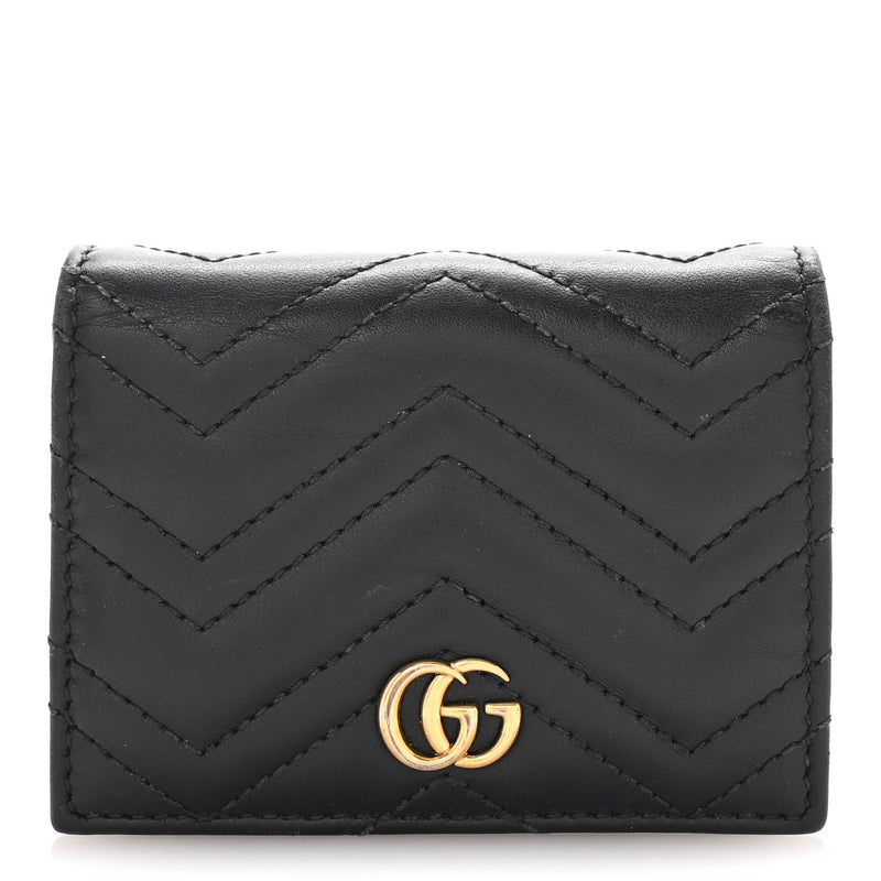  Gucci Calfskin Matelasse GG Marmont Card Case Wallet Black