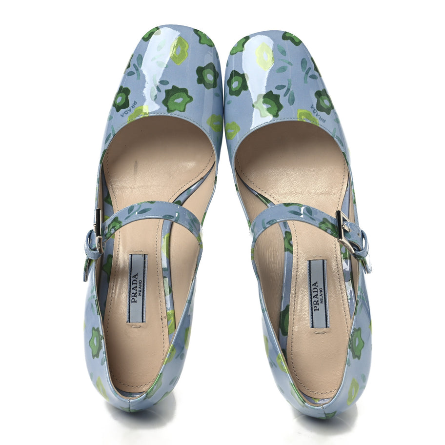Prada Patent Floral Mary Jane 65mm Pumps 38 Blue Image 2