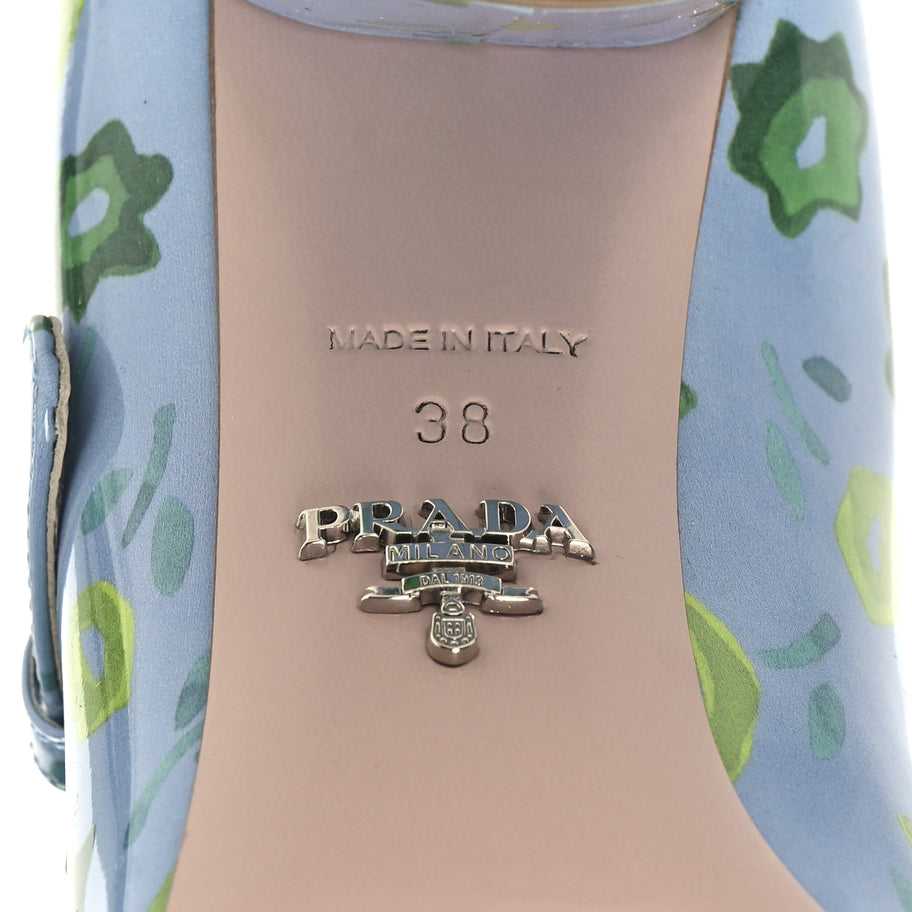 Prada Patent Floral Mary Jane 65mm Pumps 38 Blue Image 7